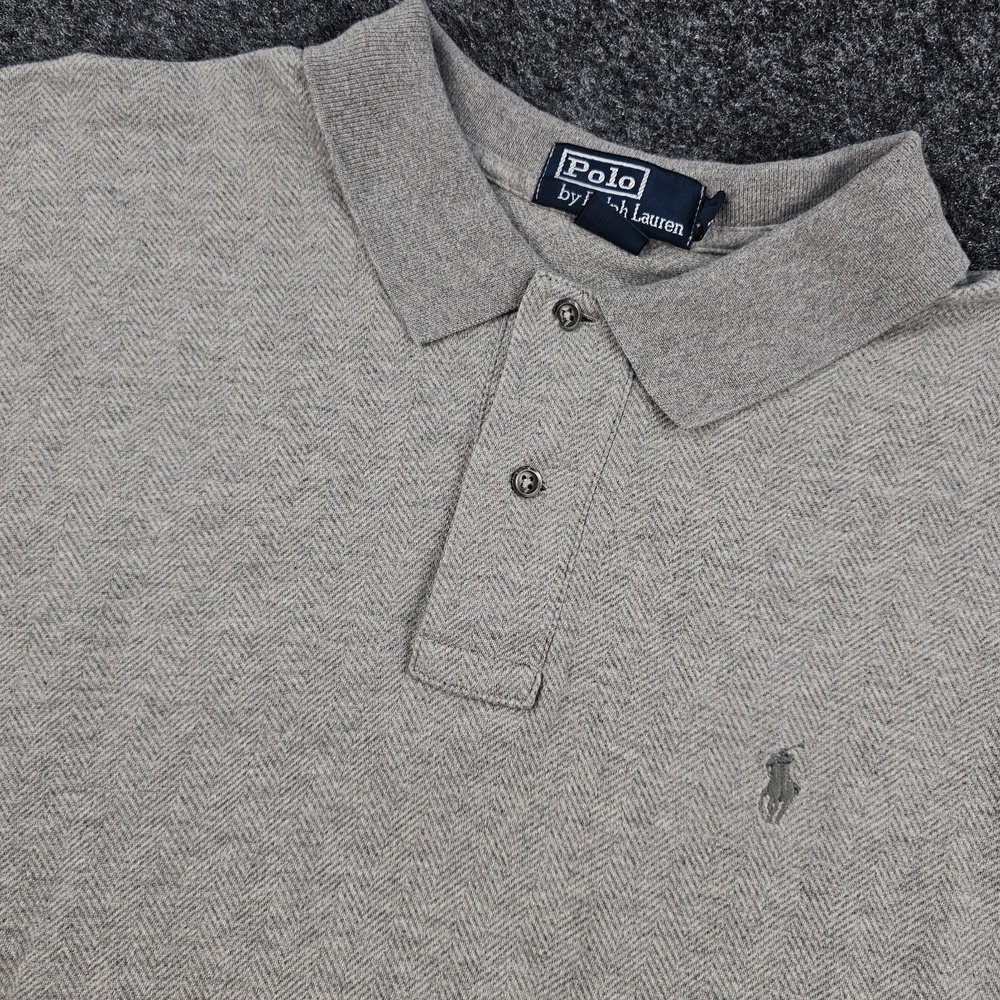 Polo Ralph Lauren Polo Shirt Mens XL Gray Herringbone Short Sleeve Cotton Logo